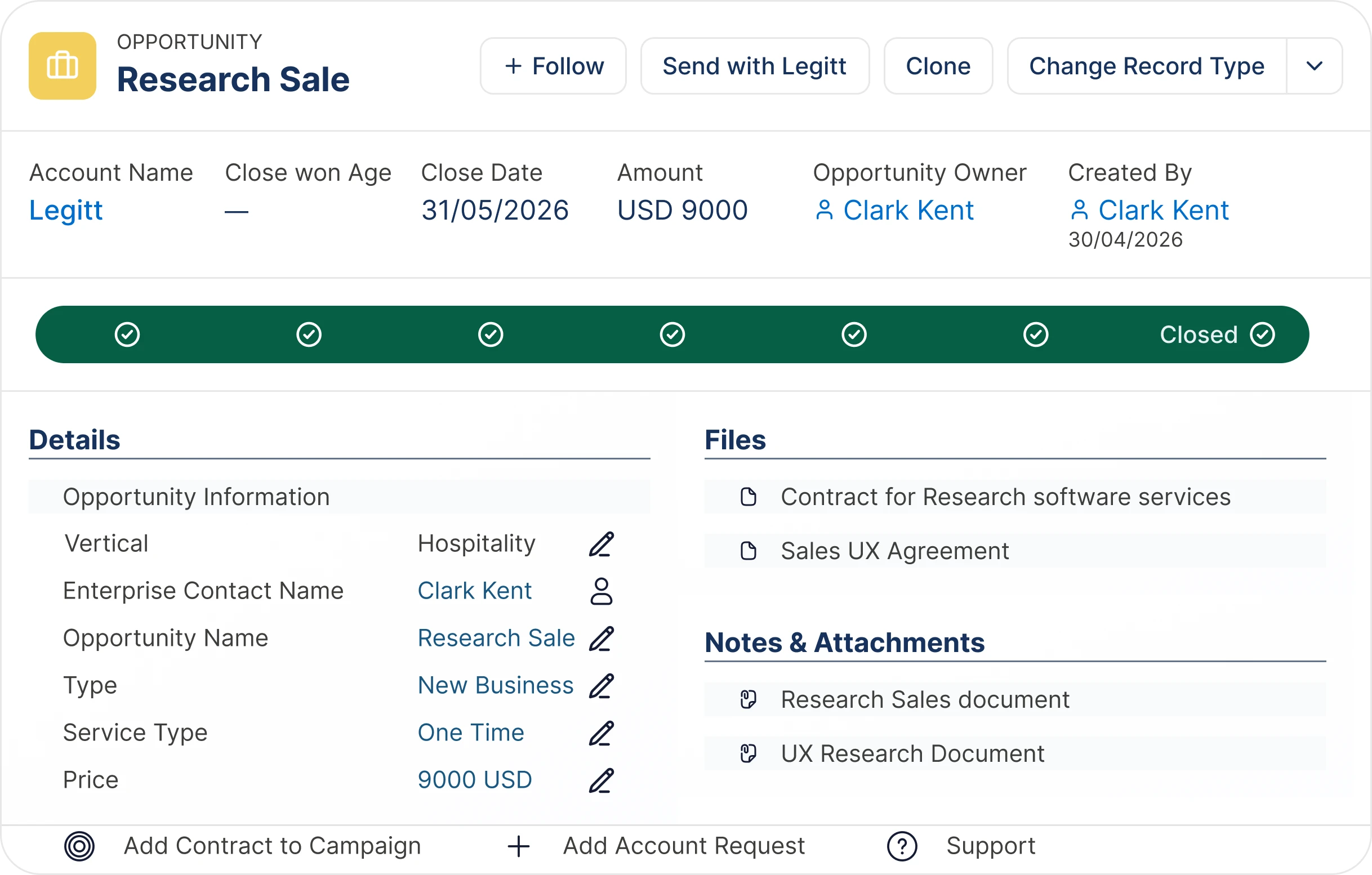 Closed deal synced back to Salesforce