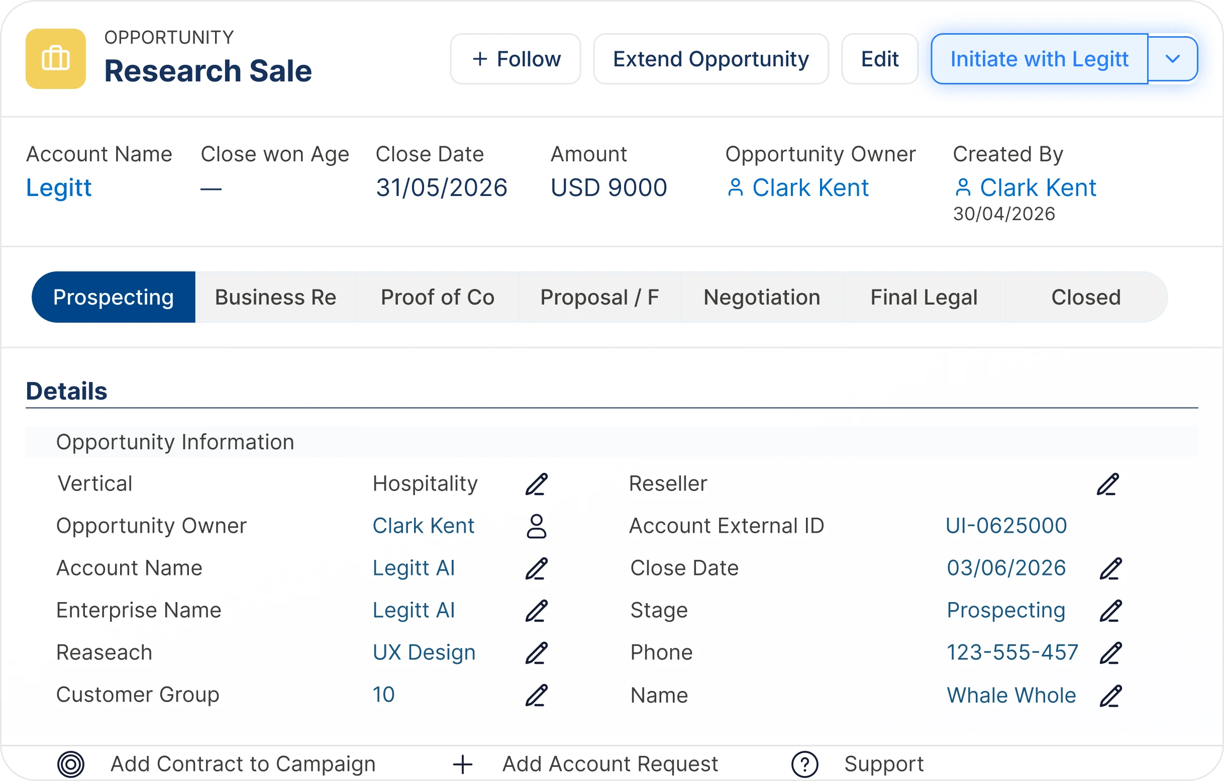 Initiate contract from Salesforce