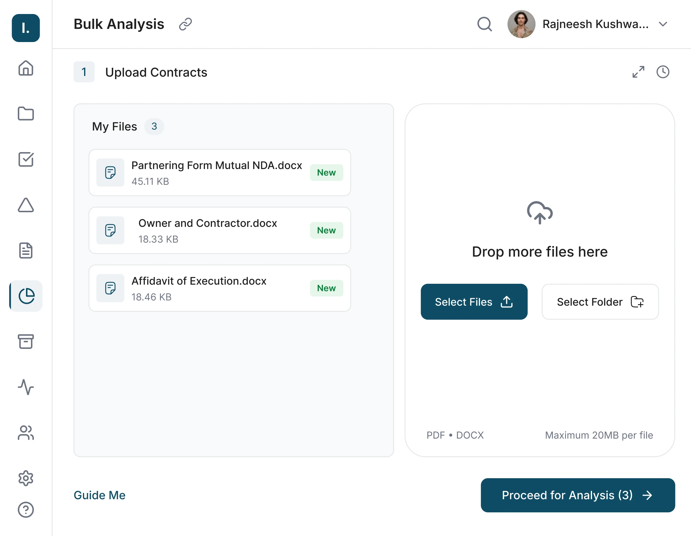 AI contract upload review interface