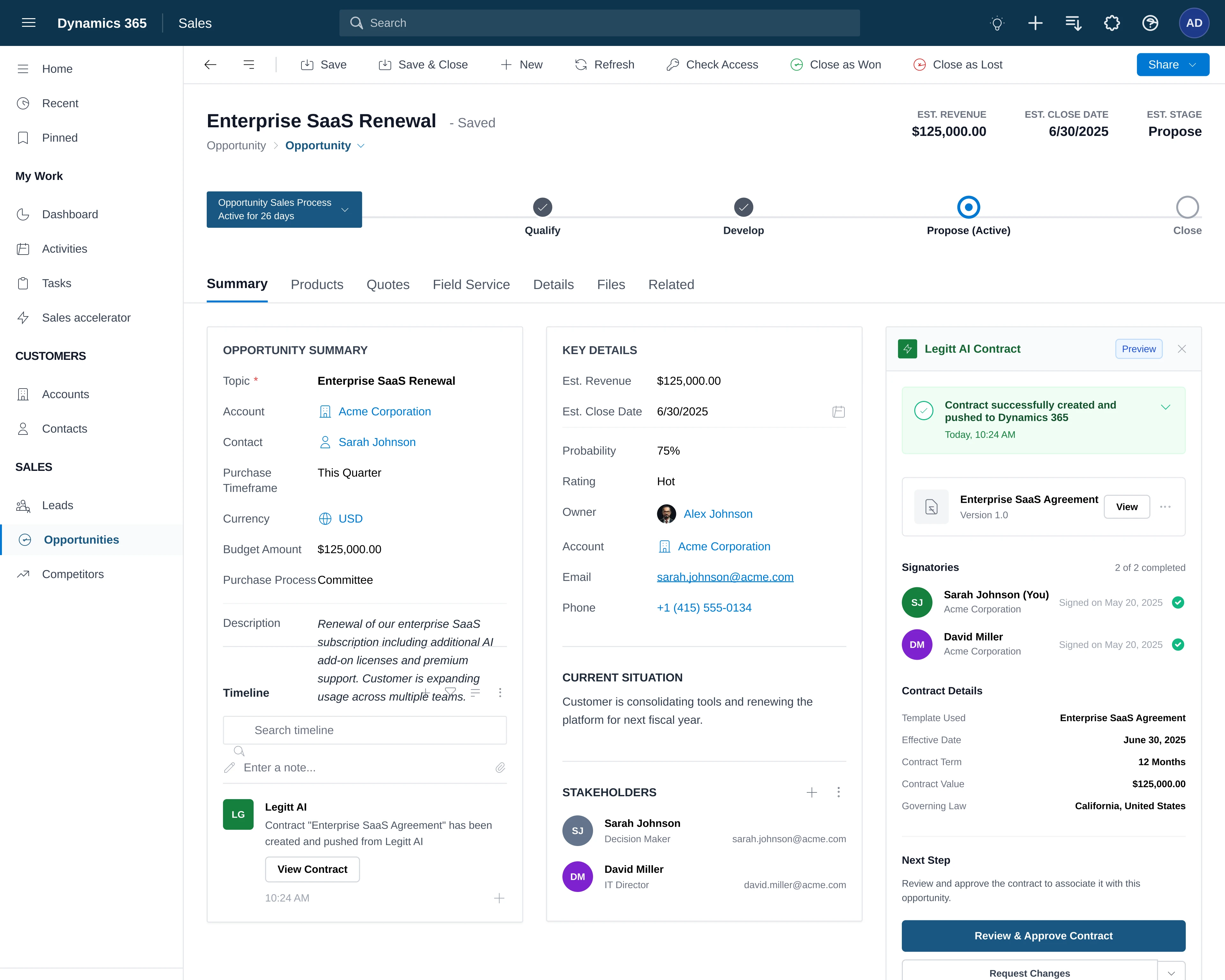 Contract events synced back to Dynamics 365
