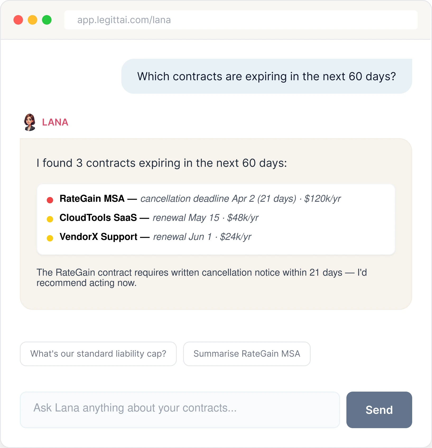 Lana contract assistant interface